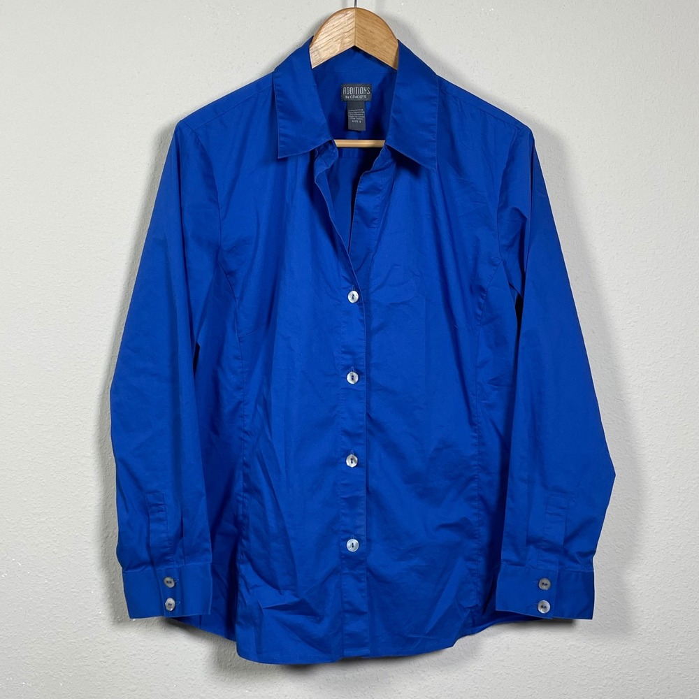Chico's Additions Button Down Shirt Women Size 3 Blue Long Sleeve Stretch Cotton